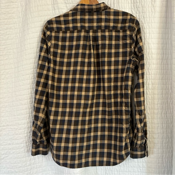 Vans Button Shirt Flannel Mens Medium Tailored Fit Plaid Blue Brown - Picture 7 of 7